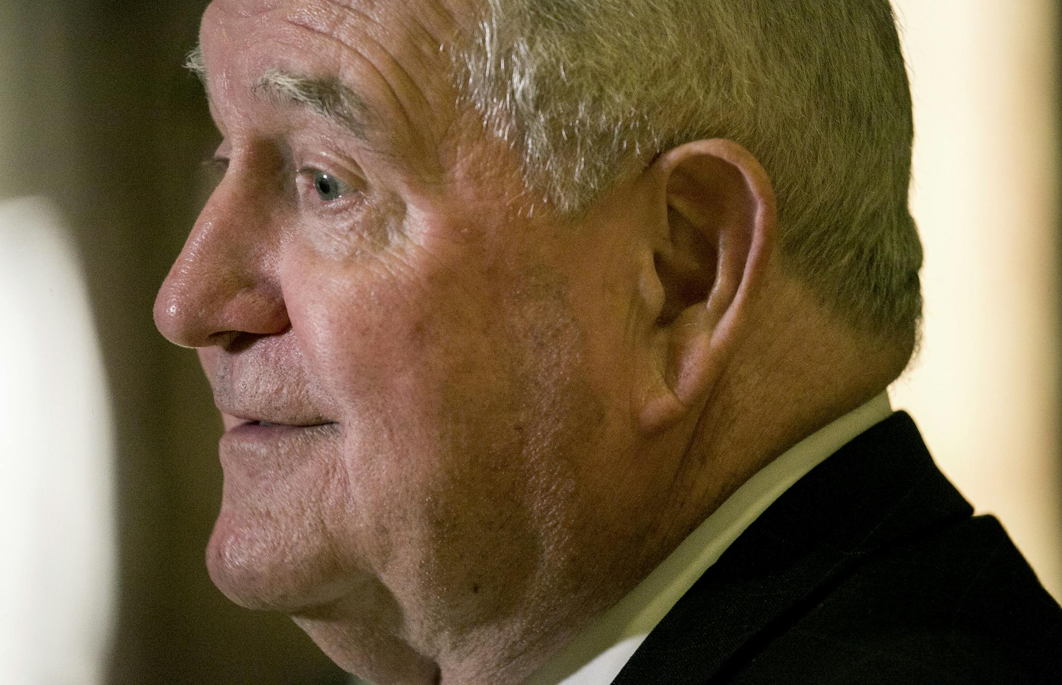 Sonny Perdue, the former governor of Georgia, speaks to reporters at Trump Tower, on Fifth Avenue in Manhattan, Nov. 30, 2016. (Sam Hodgson/The New York Times)
