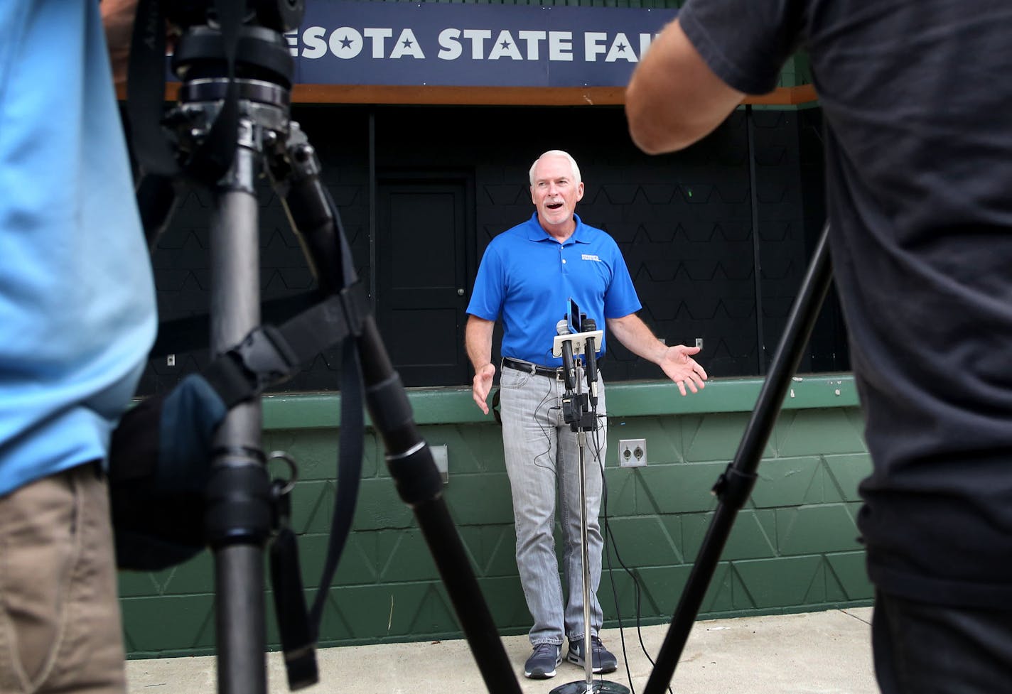 Minnesota State Fair general manager Jerry Hammer announced changes in the security at this year's state fair during a press conference at the fair Tuesday, Aug. 16, 2016, in Falcon Heights, MN. Changes include security searches of bags brought in by fair goers. Hammer also listed off banned items from the fair and they include, among other items, weapons, fireworks, drones and alchohol.(DAVID JOLES/STARTRIBUNE)djoles@startribune Tighter security coming to the State Fair.**Jerry Hammer,cq