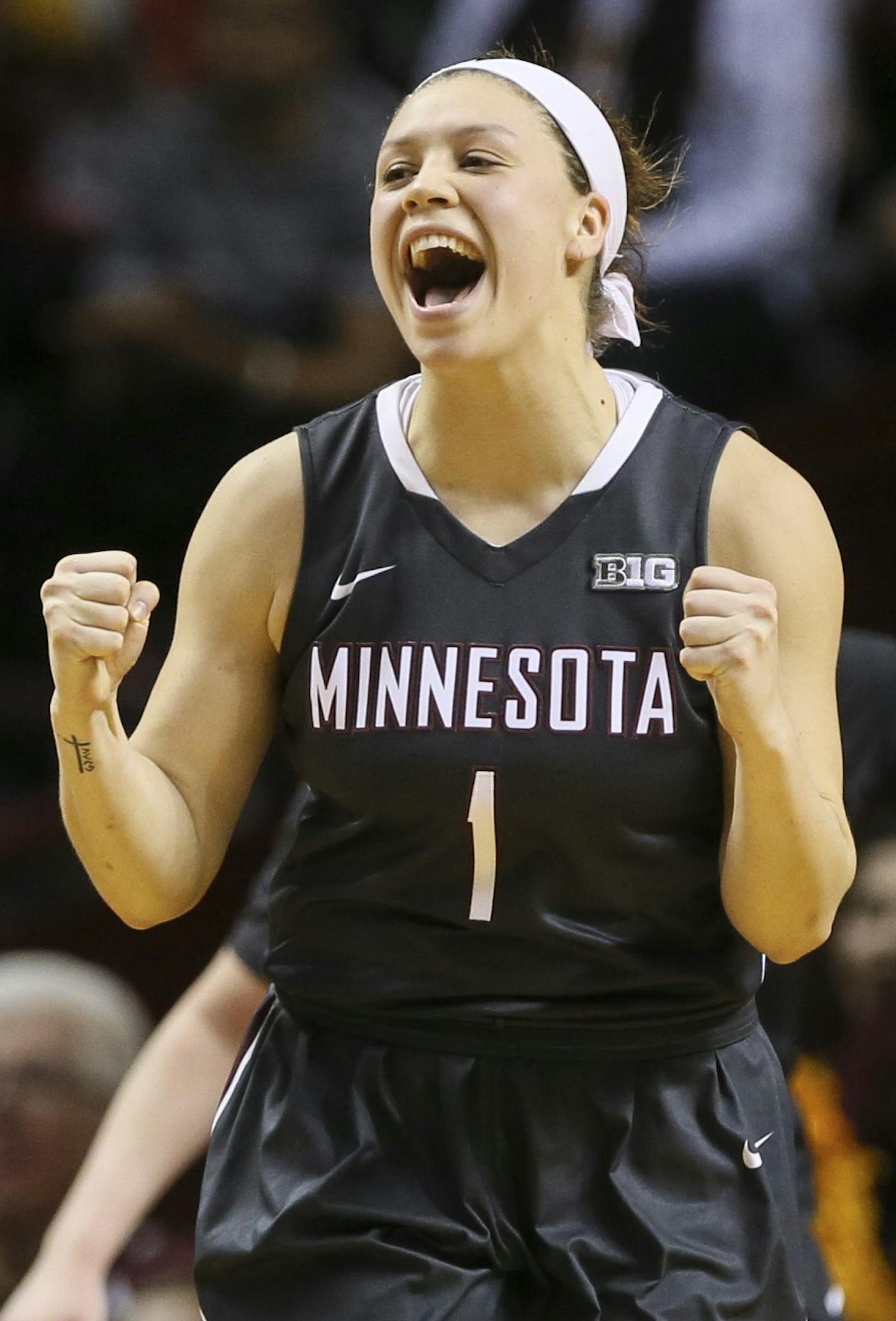 Gophers Rachel Banham celebrate a Gophers 95-92 win over Northwestern in the final second of the game. Banham scored 32 points. ] RENEE JONES SCHNEIDER &#x2022; reneejones@startribune.com The Gophers women basketball hosted Northwestern on Wednesday, January 20, 2015, in at the Williams Arena University of Minnesota in Minneapolis, Minn.