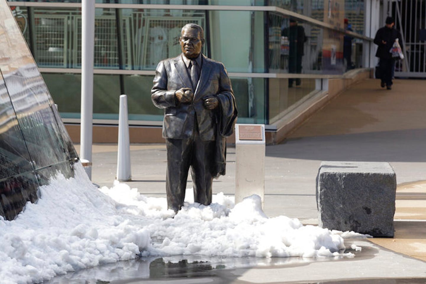 This statue of Calvin Griffith stood outside of Target Field since the ballpark was opened in 2010.