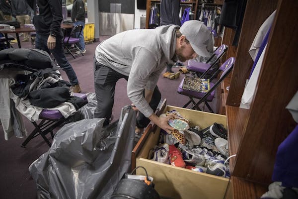 Minnesota Vikings wide receiver Adam Thielen cleaned out his locker at Winter Park.