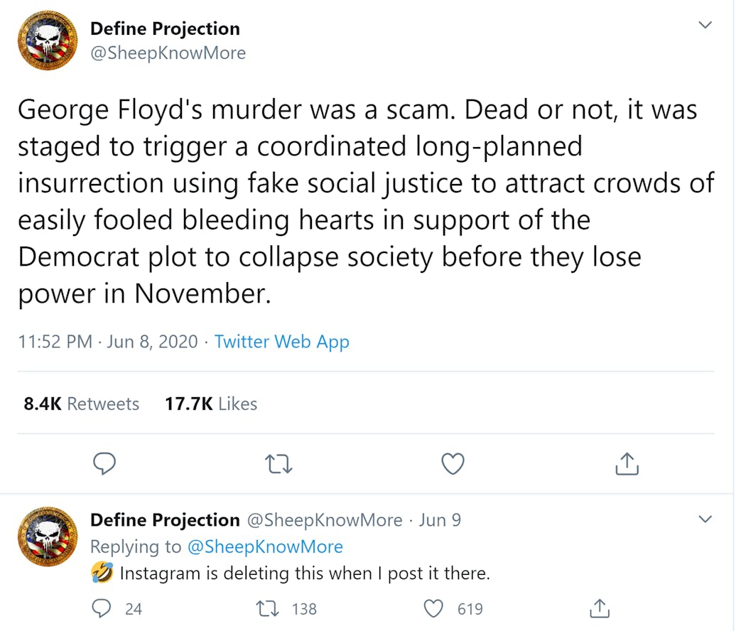 This tweet alleges without any proof that George Floyd's death was a scam meant to trigger a 