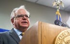Gov. Tim Walz speaks during a news conference at the Department of Public Safety in St. Paul, Minn. on Saturday, May 23, 2020. Minnesota health offici