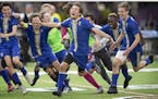 Holy Angels celebrated after winning the state 1A soccer final against The Blake School in 2019.