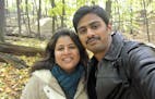 In this undated photo provided by Kranti Shalia, Srinivas Kuchibhotla, right, poses for photo with his wife Sunayana Dumala in Cedar Rapids, Iowa. In 