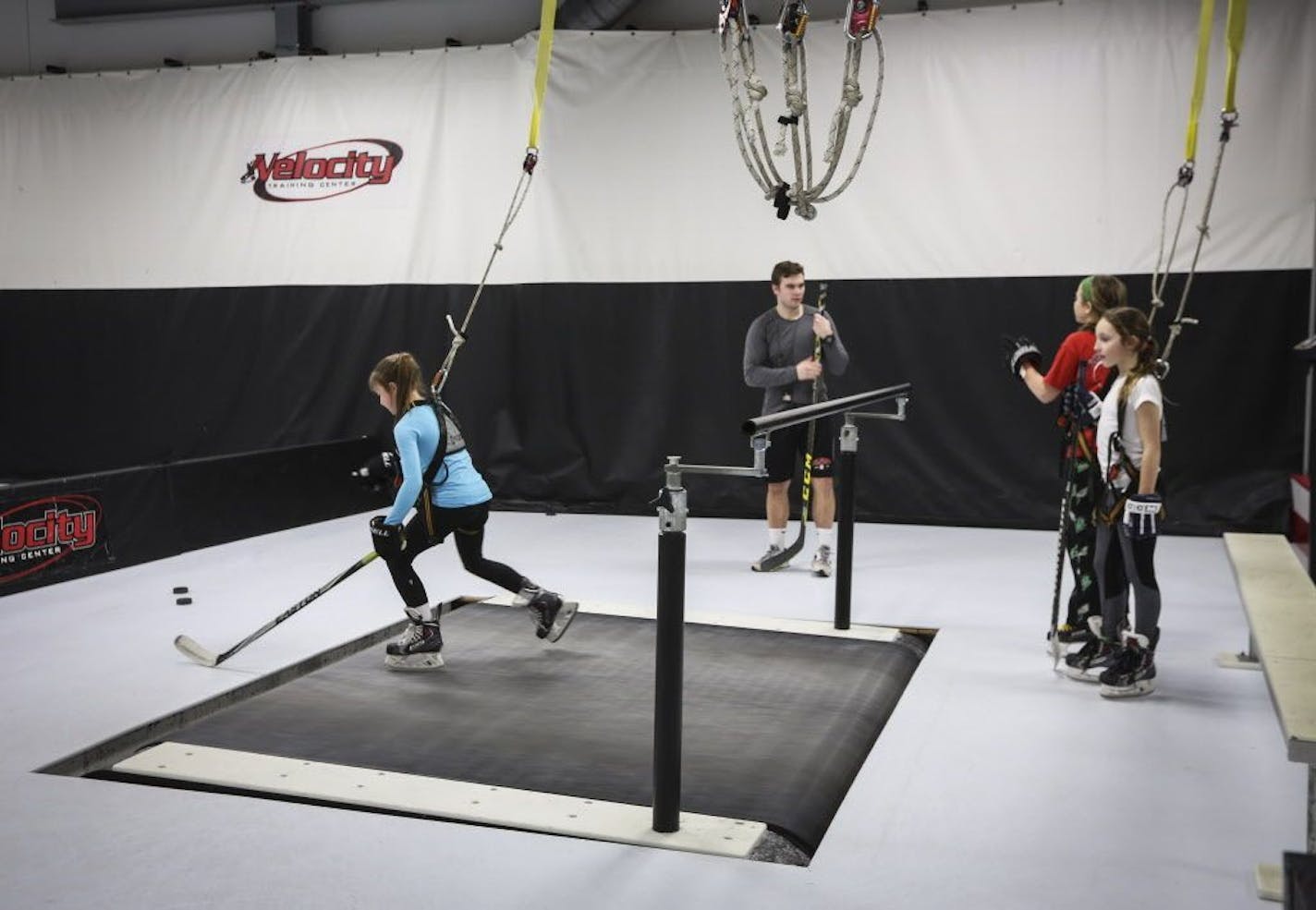 A group of Edina U 10 A girls hockey players used the indoor training center at a practice at the Braemar Arena complex on Tuesday, February 23, 2016, in Edina, Minn.