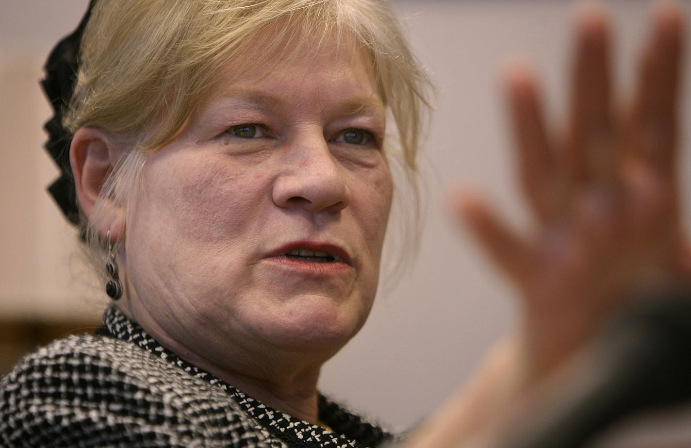 DAVID JOLES &#xef; djoles@startribune.com St. Paul, MN - Jan. 9, 2008 -]Minnesota Department of Transportation Commisioner Carol Molnau during an interview in her office at Mn DOT. The State Legislature will be convening, amid speculation the Senate will vote not to confirm her, forcing her to resign. Molnau said she has no plans to resign.