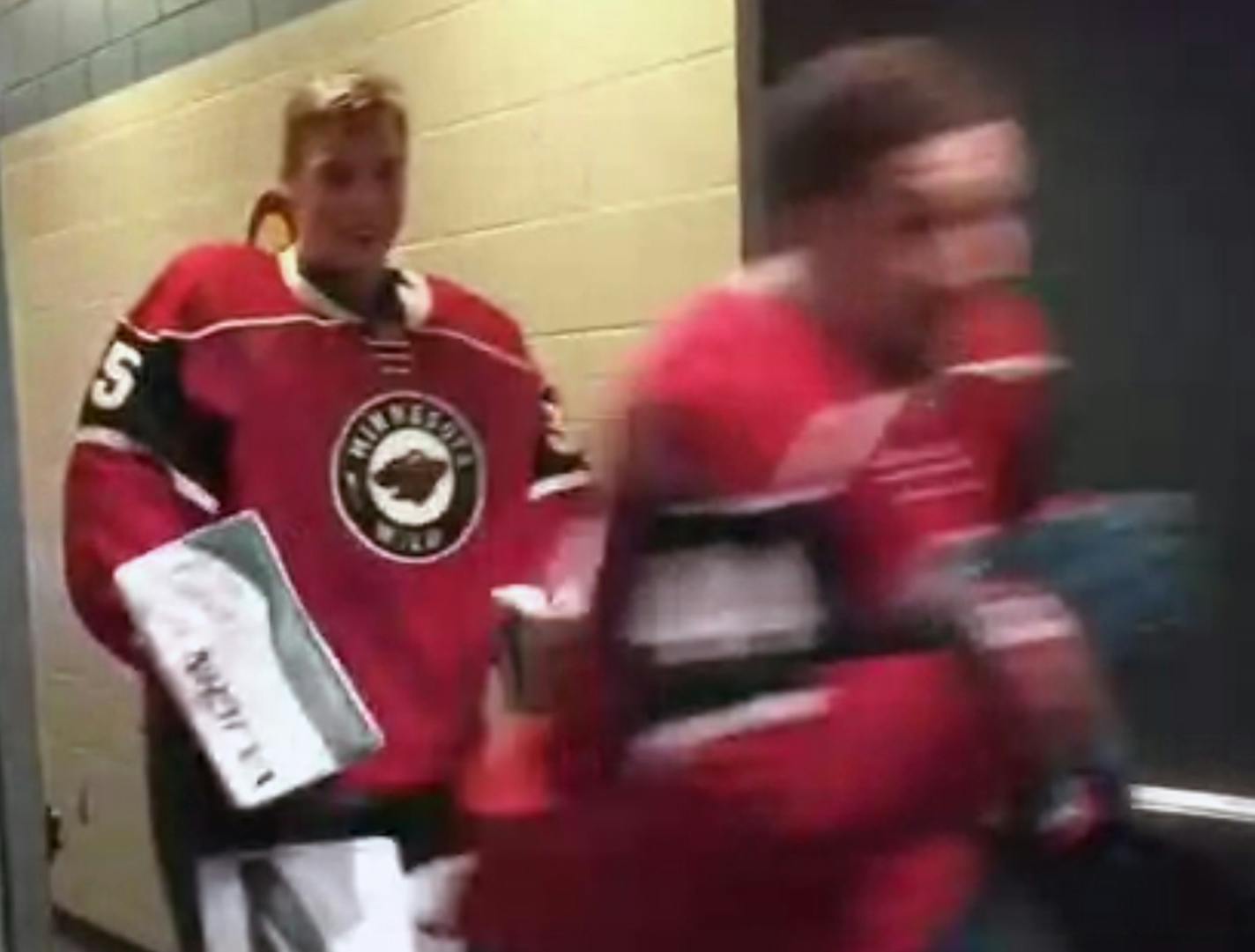 Twitter videos of Chris Stewart rushing past teammate Darcy Kuemper.