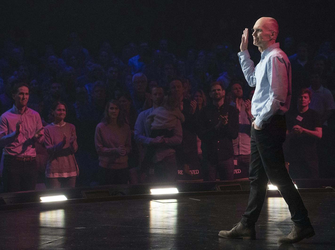 Eaglebrook Church pastor Bob Merritt, right, thanked his staff and congregation at his retirement service on Sunday, March 1.