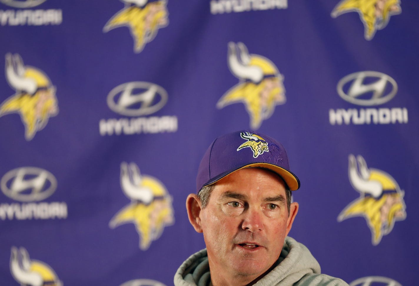 Vikings head coach Mike Zimmer spoke at a morning new conference Wednesday at Winter Park September 21, 2016 in Eden Prairie, MN. ] Jerry Holt / jerry. Holt@Startribune.com