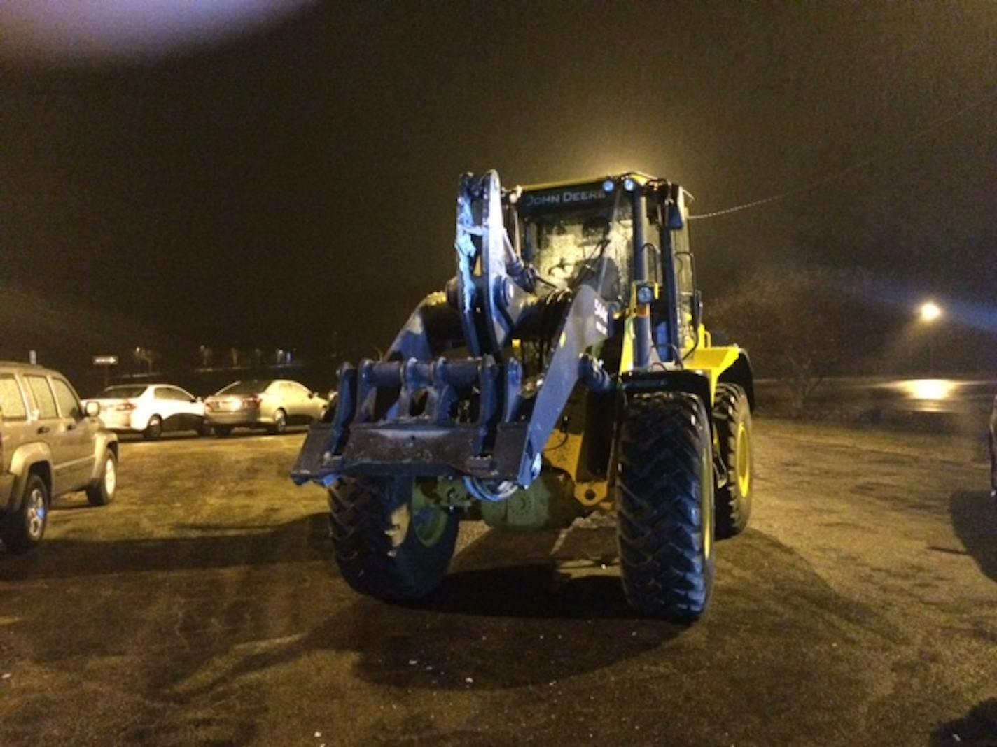 This front-end loader was stolen in St. Paul and taken on a joy ride all the way to Hopkins, where it was used to damage a used-car dealership.