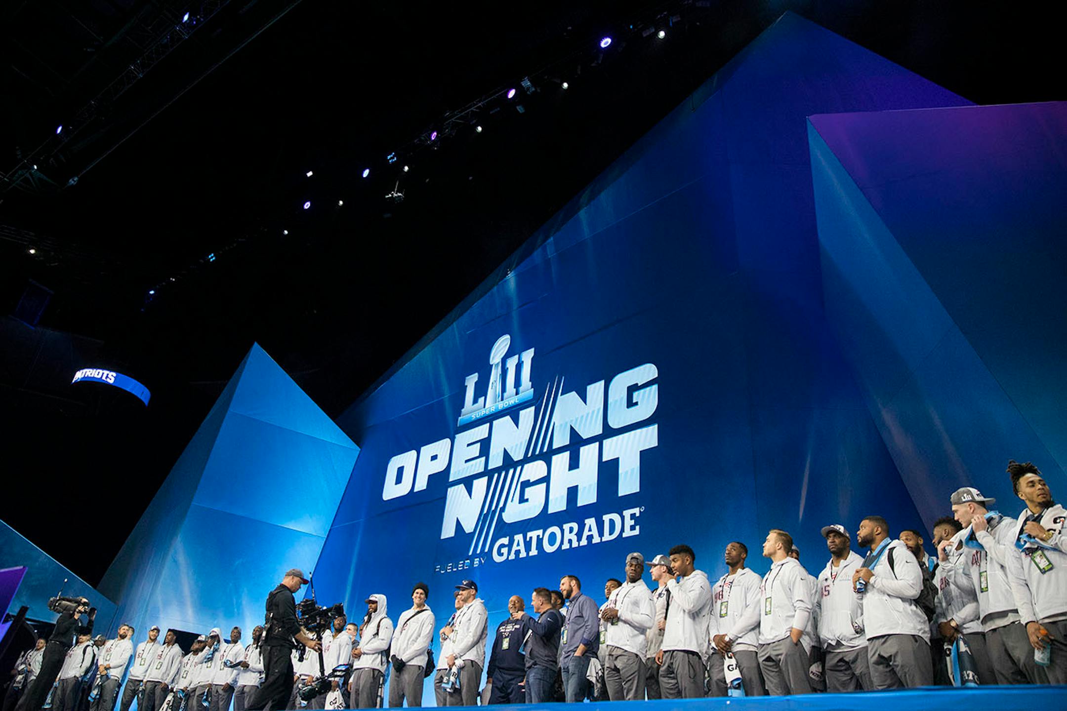 The New EnglandPatriots are introduced.