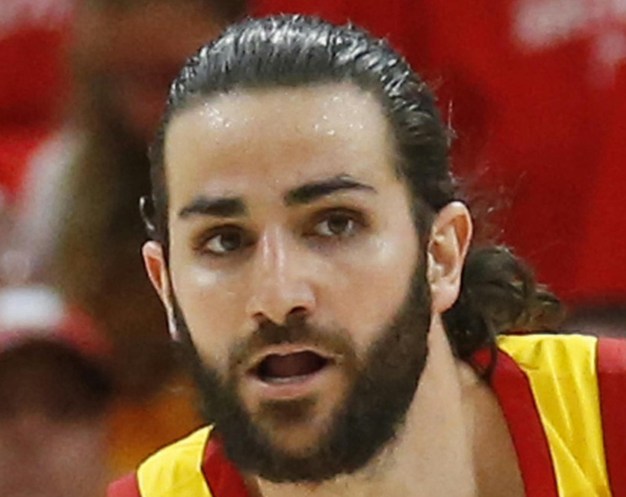 Utah Jazz guard Ricky Rubio (3) brings the ball up court as Oklahoma City Thunder forward Paul George (13) pursues in the second half during Game 3 of an NBA basketball first-round playoff series Saturday, April 21, 2018, in Salt Lake City. The Jazz won 115-102. (AP Photo/Rick Bowmer)