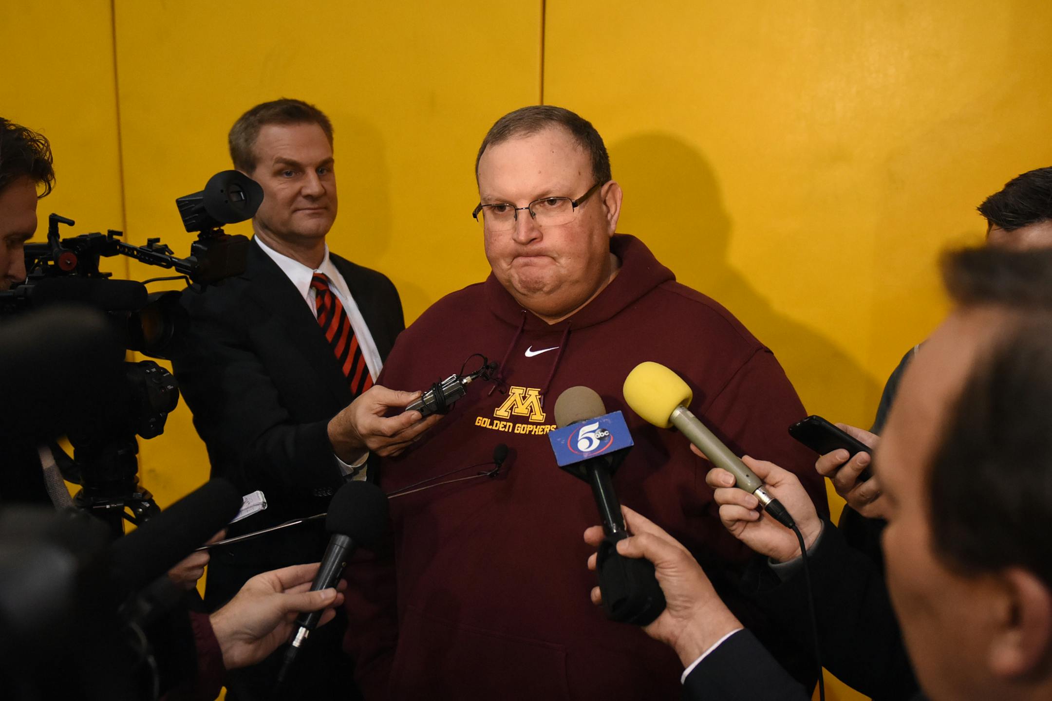 Gophers football coach Tracy Claeys would only address on-field matters on Wednesday.