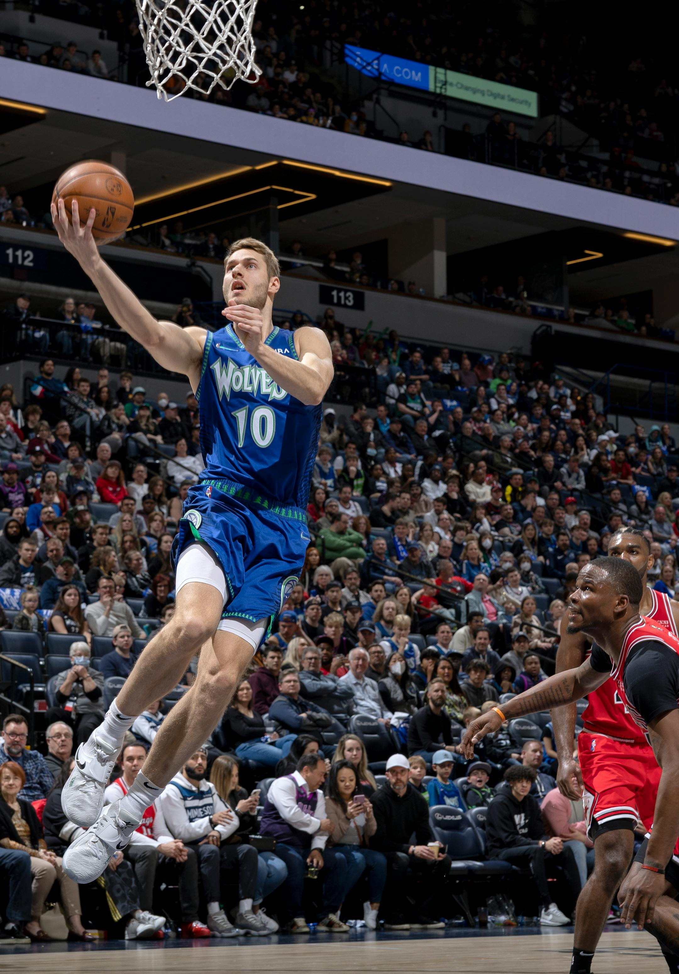 Jake Layman (10) of the Minnesota Timberwolves attempts a shot in the third quarter.