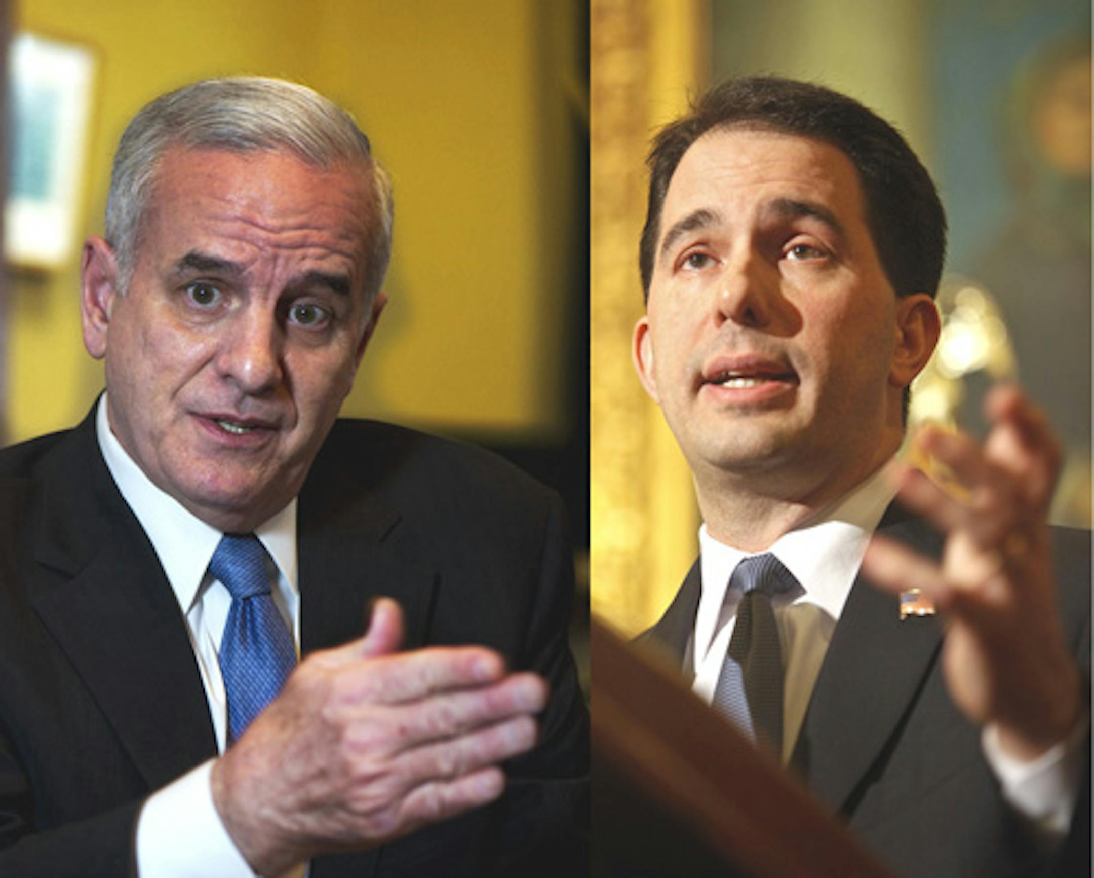 Minnesota Gov. Mark Dayton (left) and Wisconsin Gov. Scott Walker