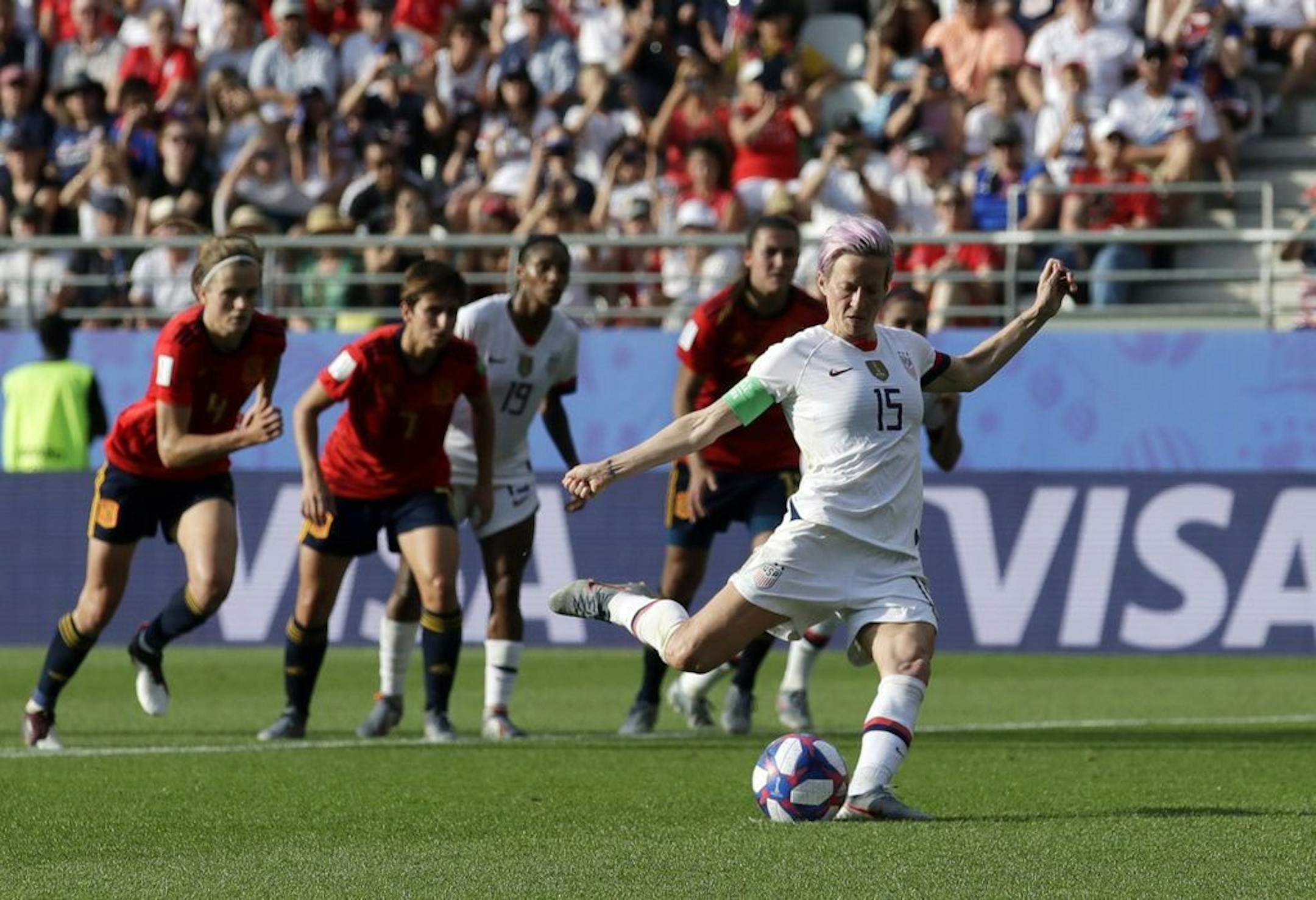 Megan Rapinoe scored her second goal from the penalty spot during the Women's World Cup round of 16 .