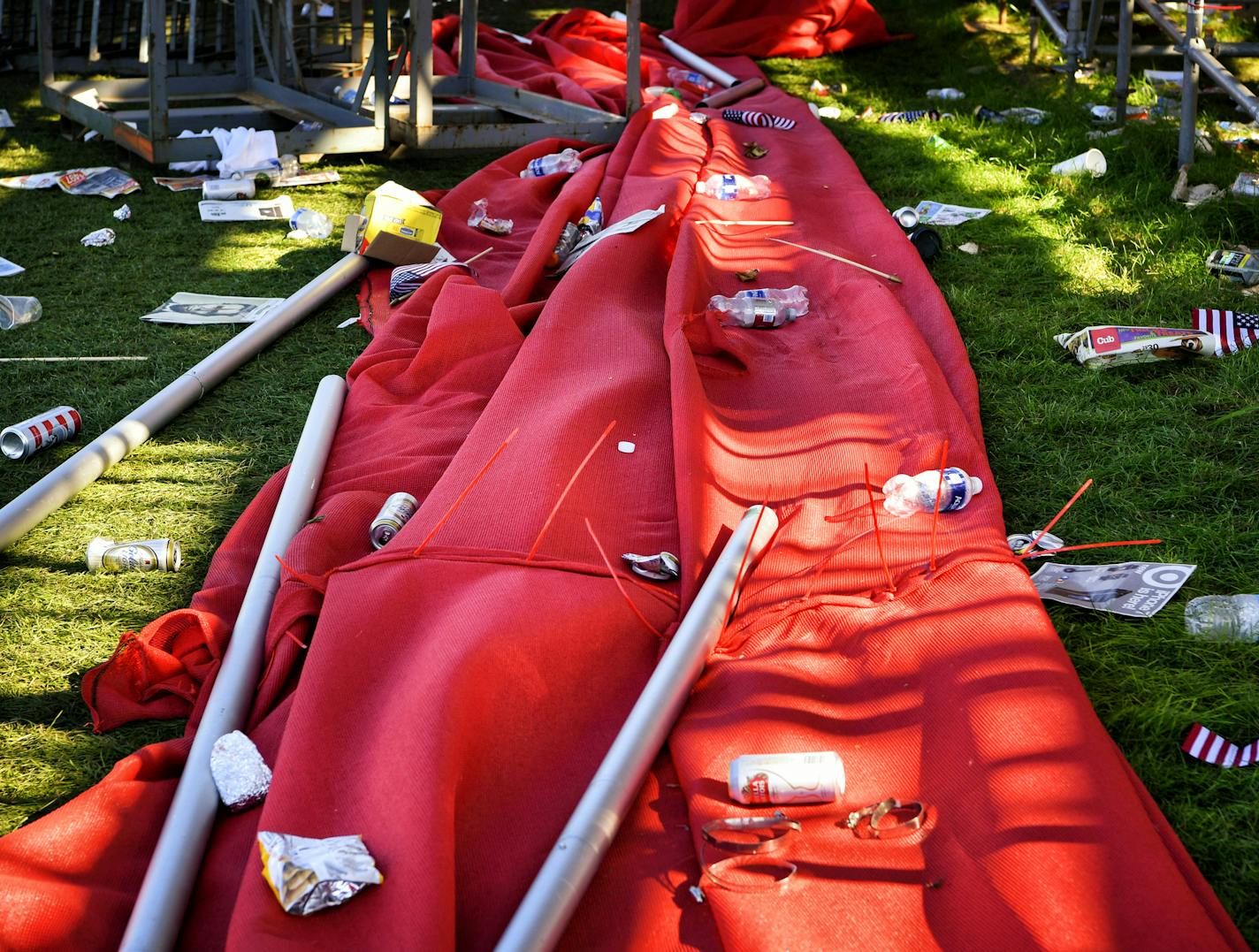 Leftovers under the 9th and 18th hole seating. ] GLEN STUBBE * gstubbe@startribune.com Monday, October 3, 2016 The day after the event you've spent two years planning for. What does taking down look like at a major golf tournament? The Ryder Cup finished yesterday, teardown starts today and will take months.