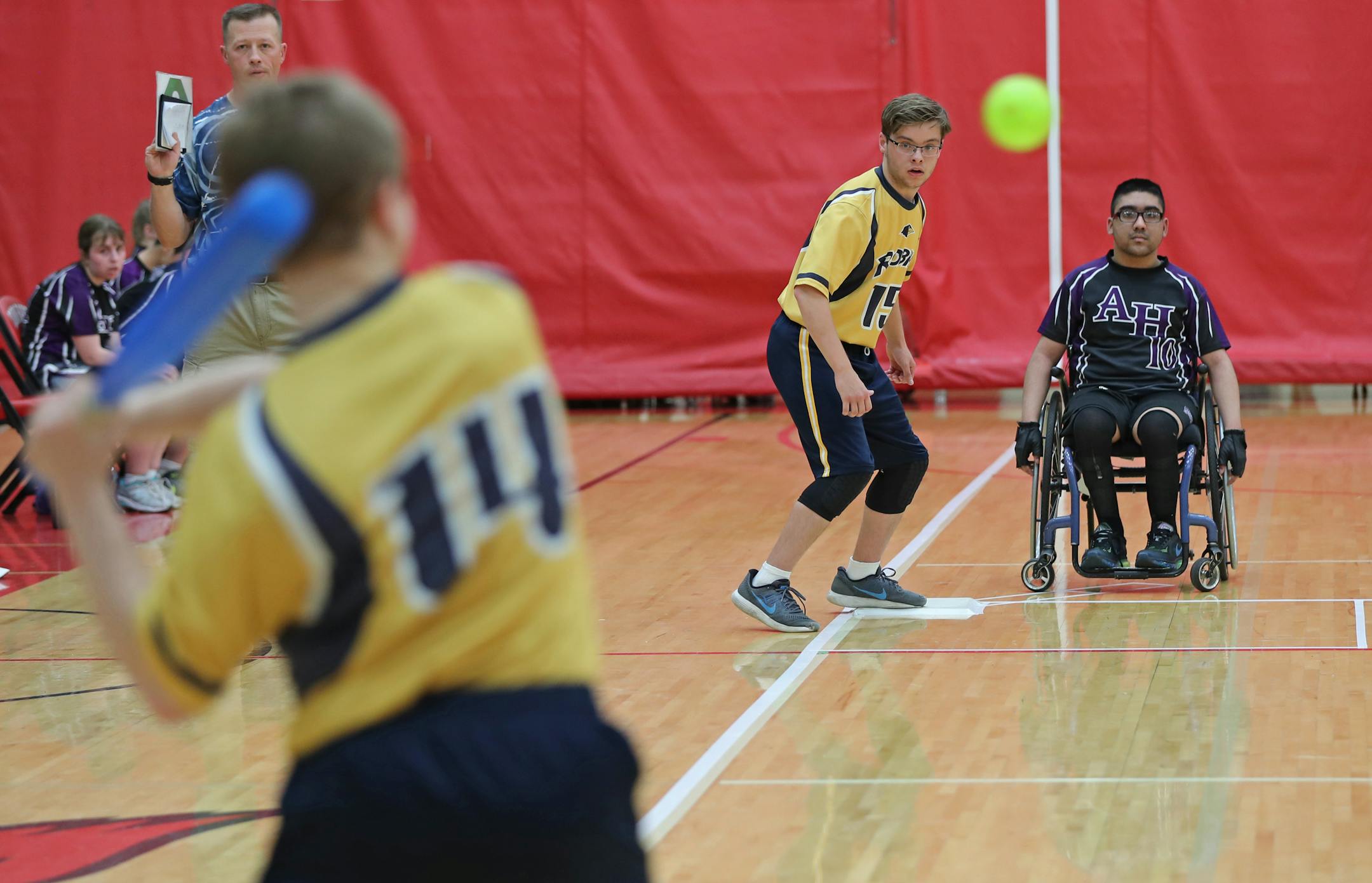 Cory Tesch from Robbinsdale stood on third base while teammate Andy Hanson was at bat during last year's state adapted softball tournament.