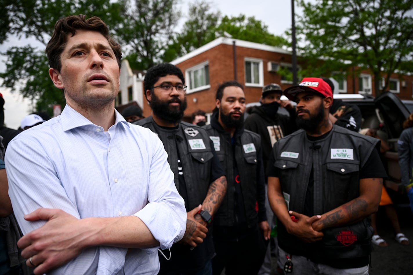 Minneapolis Mayor Jacob Frey listened to family and community members during the memorial vigil for Aniya Allen Wednesday night in north Minneapolis.