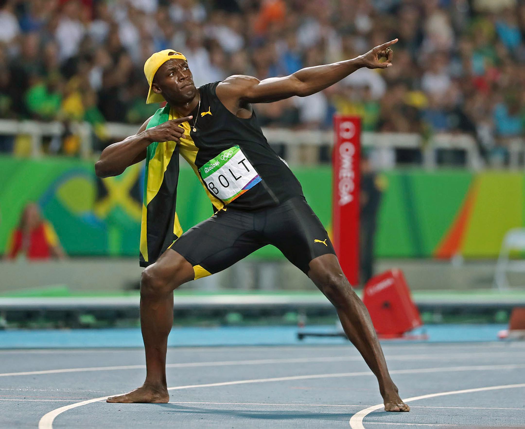 Men's 100 meter final. Jamaica's Usain Bolt, wins gold again beating USA's Justin Gatlin.