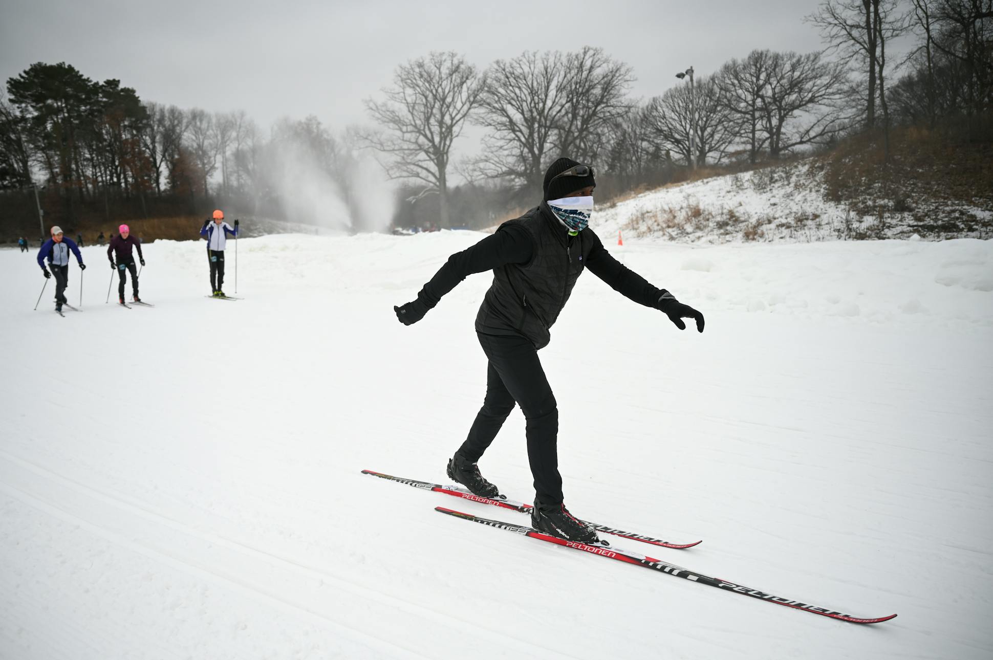 Taylor cross-country skied without poles while teaching a group of aspiring instructors at Theodore Wirth Park Saturday, Dec. 19, 2020.