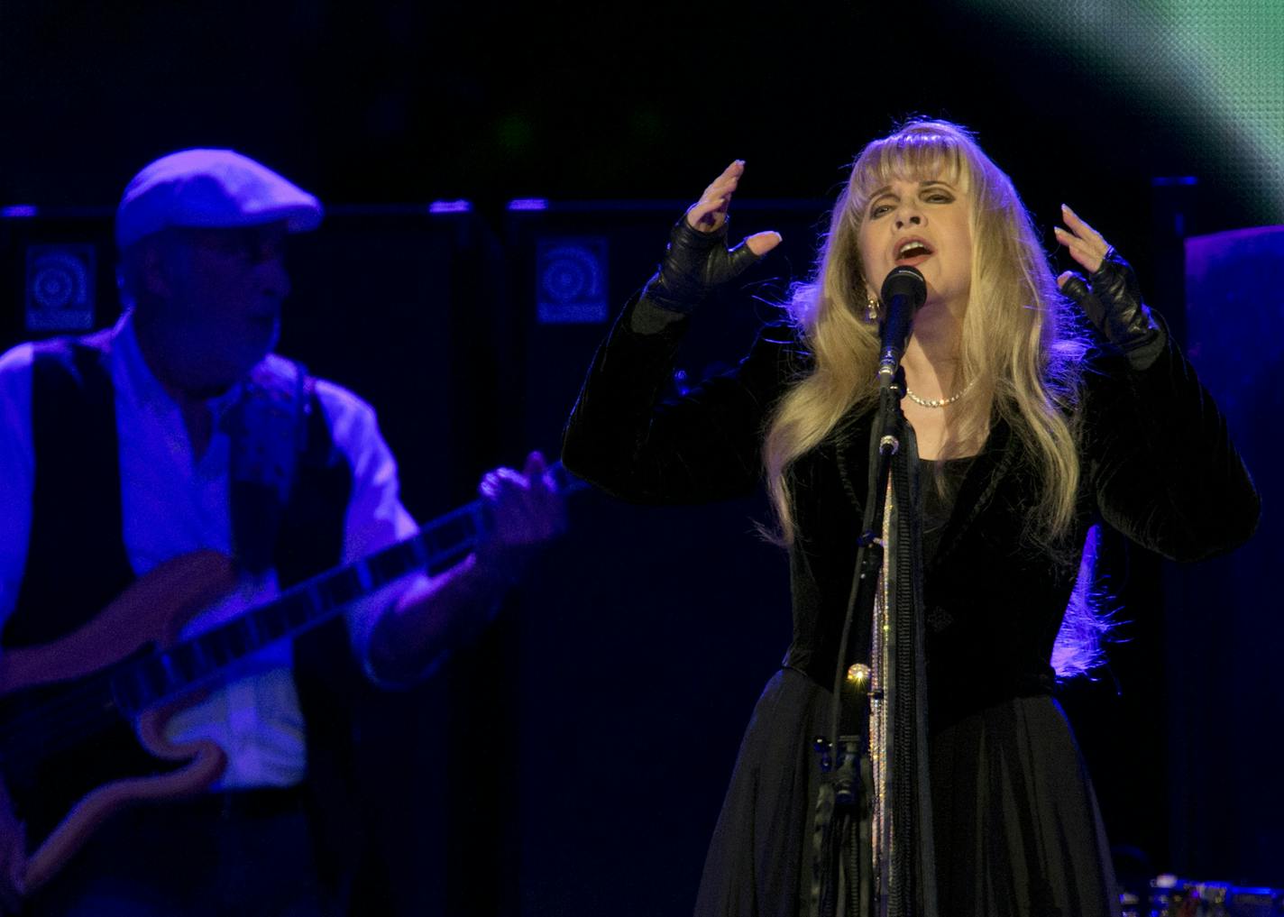 Fleetwood Mac stopped by Xcel Energy Center in St. Paul with their Fleetwood Mac Live 2013 tour Sunday night, April 28, 2013. Fleetwood Mac vocalist Stevie Nicks and bassist John McVie during the band's third song, Dreams, Sunday night. ] JEFF WHEELER &#x201a;&#xc4;&#xa2; jeff.wheeler@startribune.com