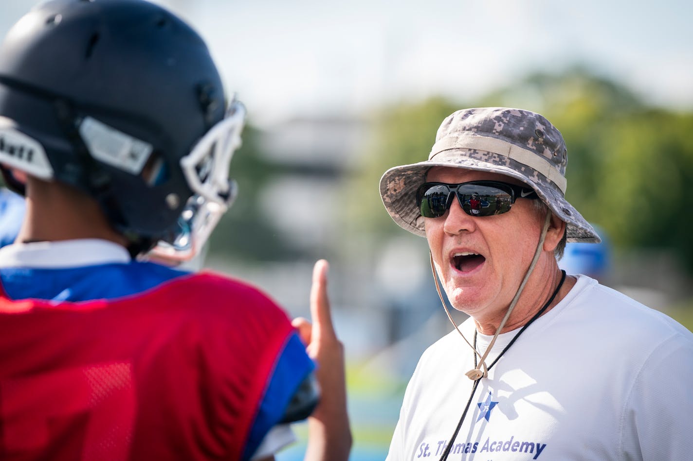 St. Thomas Academy football head coach Dan O'Brien talked to players during practice. ] LEILA NAVIDI • leila.navidi@startribune.com