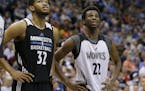 Minnesota Timberwolves forward Andrew Wiggins (22) and center Karl-Anthony Towns (32).