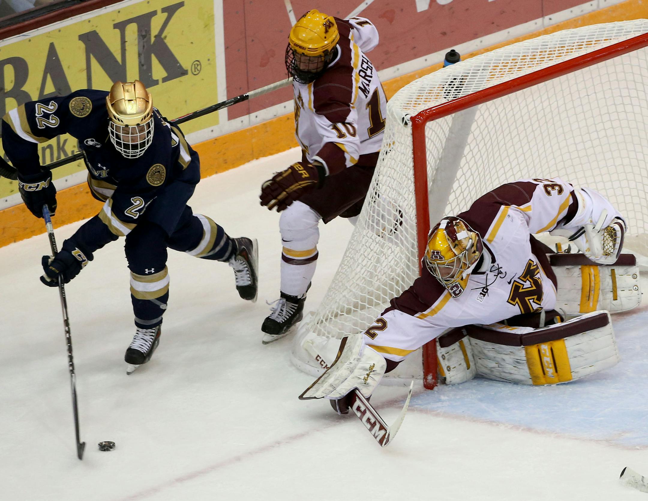 Mario Lucia (left) faces the Gophers in 2014.