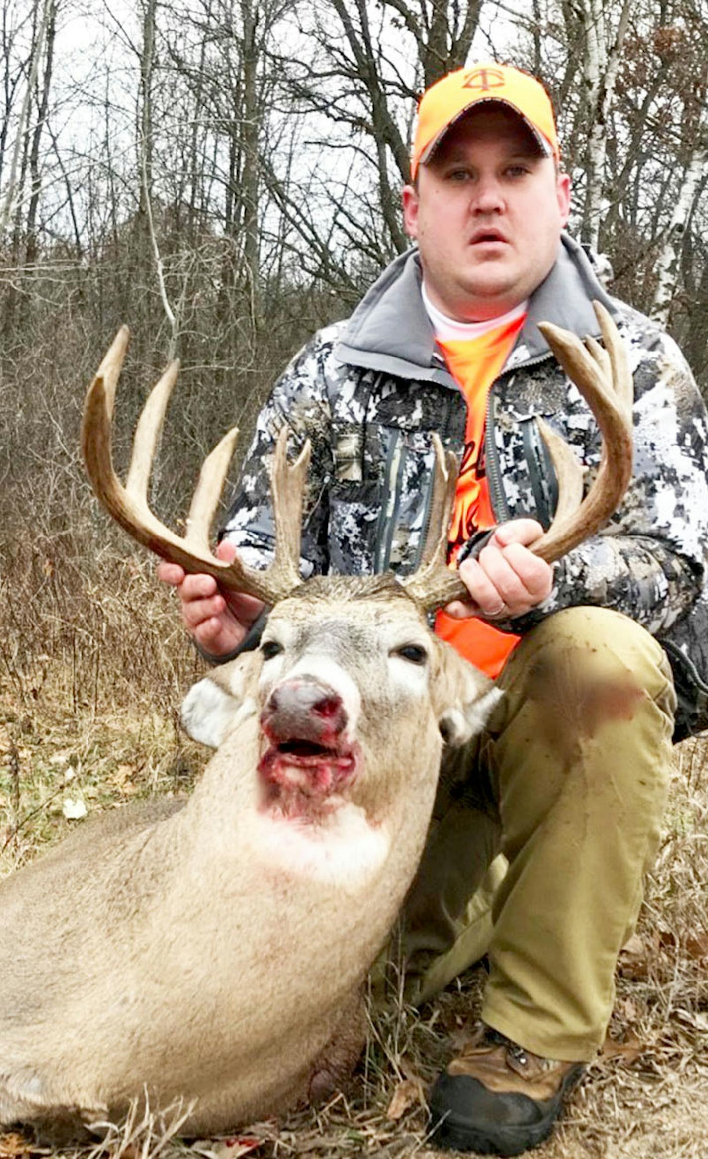 In only his third year of deer hunting, Dalin Lappe of Rockford, Minn., shot this 12-pointer near Long Prairie with a brush rifle on opening day. The deer was chasing two does when it slowed down just 20 yards behind Lappe&#xed;s stand