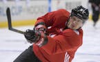 Team Canada's Sidney Crosby takes a shot on net during a training session ahead of the World Cup of Hockey in Toronto on Friday, Sept. 16, 2016. (Chri