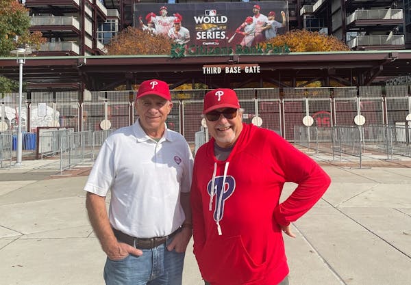 Julian Loscalzo, in the red hoodie, outside of Citizens Bank Park in Philadelphia with his cousin, also Julian Loscalzo.
