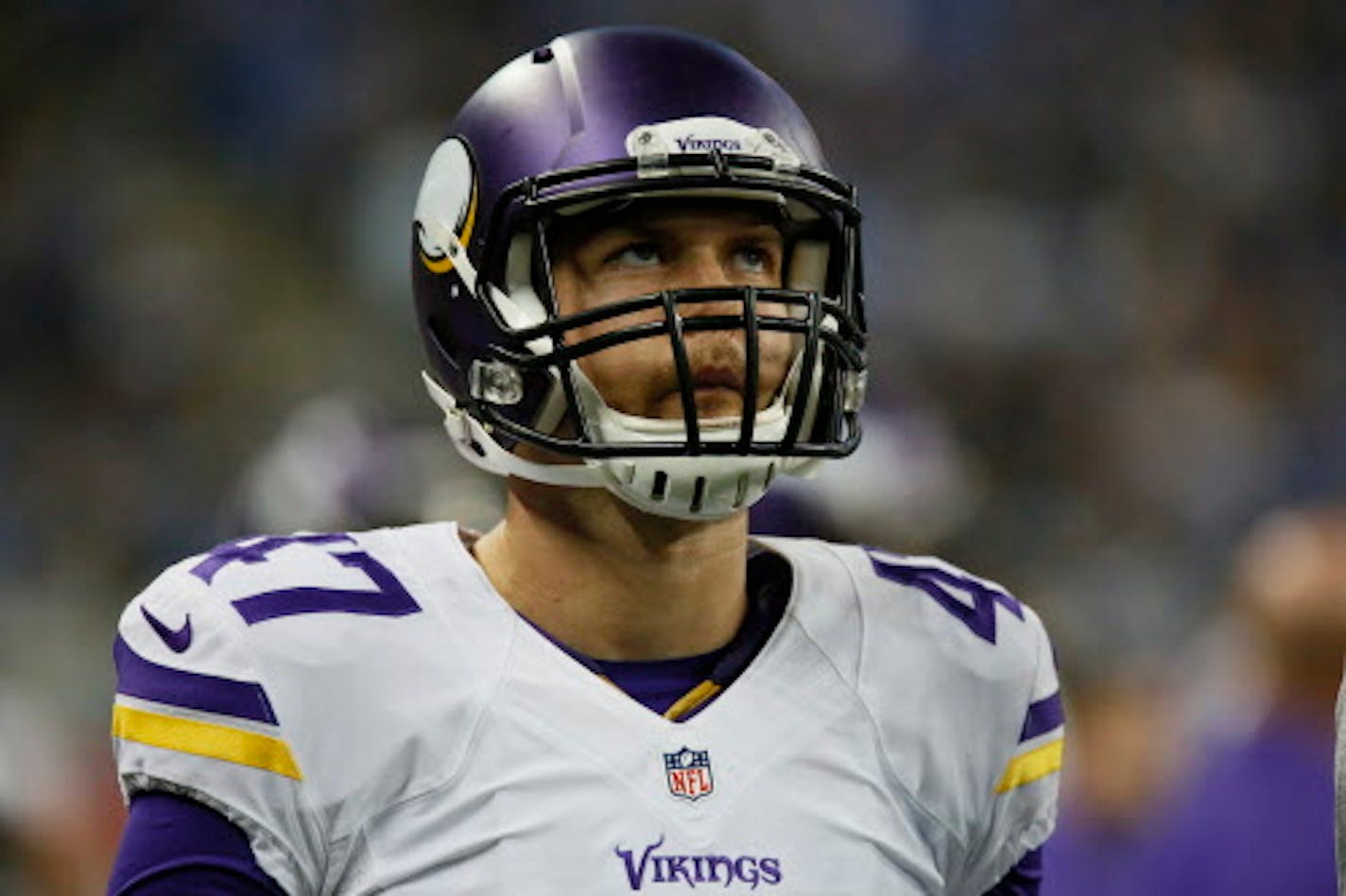 Minnesota Vikings long snapper Kevin McDermott (47) during the second half of an NFL football game against the Detroit Lions, Sunday, Oct. 25, 2015, in Detroit. (AP Photo/Duane Burleson) ORG XMIT: OTK279