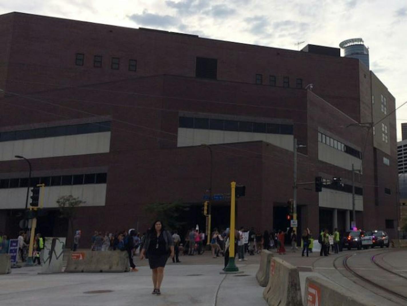 Commuters headed to the U.S. Bank Stadium light-rail station to find moving trains on Friday evening due to downtown protests.