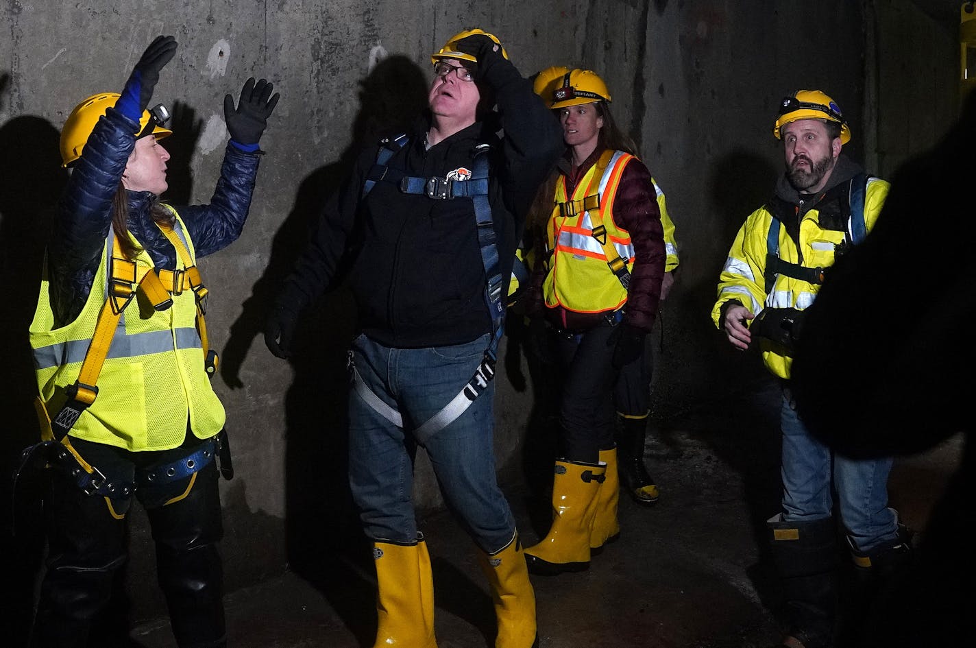 Minneapolis Director of Public Works Robin Hutcheson talked with Gov. Tim Walz as he looked around a storm tunnel beneath the ground during a tour of the system in northeast Minneapolis Friday. ] ANTHONY SOUFFLE &#x2022; anthony.souffle@startribune.com Gov. Tim Walz and Myron Frans, commissioner of Minnesota Management and Budget, toured a municipal storm tunnel after he unveiled the second piece of his bonding package focusing on water quality Friday, Jan. 10, 2020 in northeast Minneapolis.