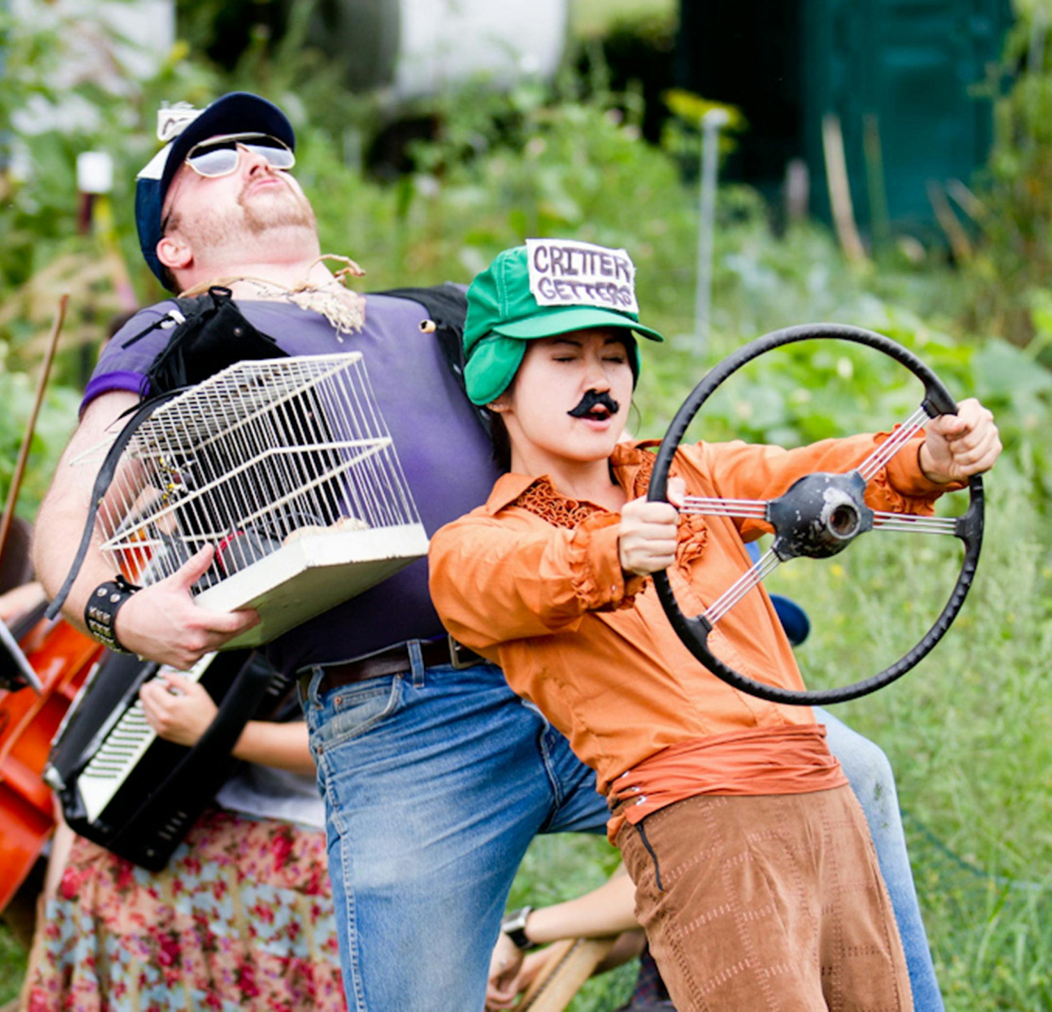 Mixed Precipitation Theaterís picnic operetta returns to Dodge Nature Center on August 20. Here Peter Hogan, left, played Melisso and Molly-Yi Pan, right, played Bradamante in a 2011 version of ìAlcinaís Island,î the production the company has revamped for this season. (Photo by Brooks Peterson)
