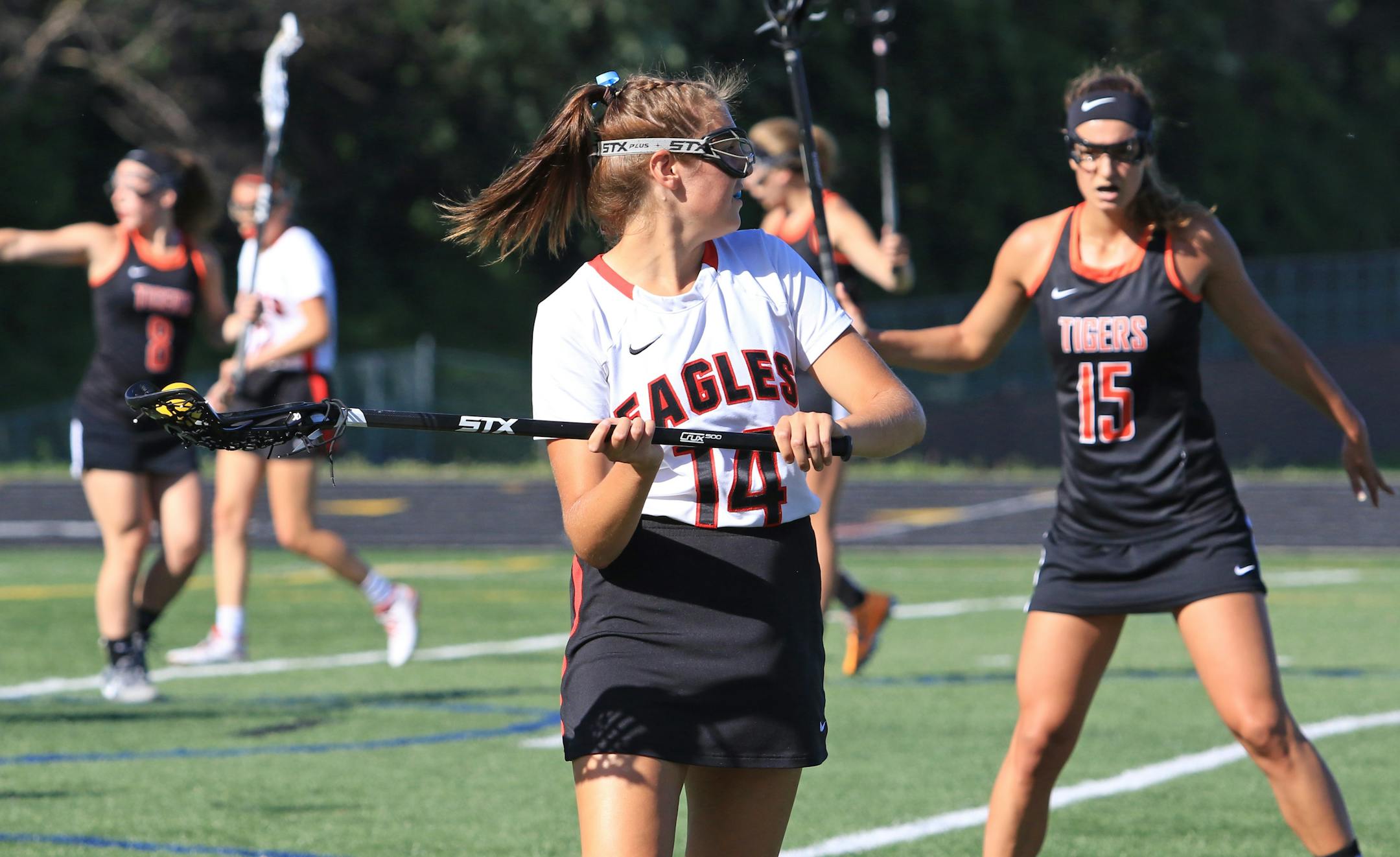 Eden Prairie senior Sammie Morton looked for a teammate to pass to in the Eagles' semifinal game against Farmington.