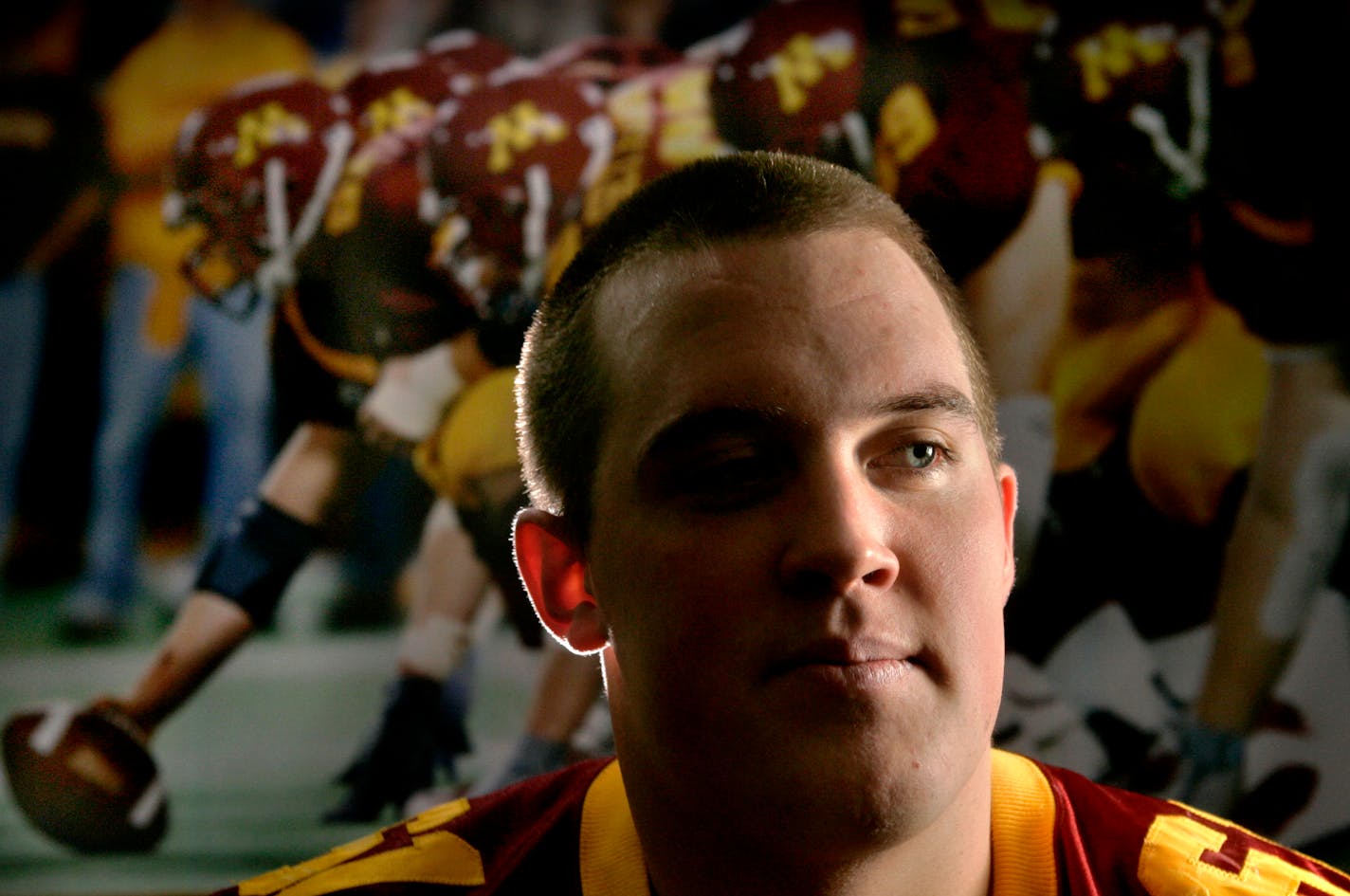 JIM GEHRZ ï jgehrz@startribune.com Minneapolis/December 16, 2005/2:00PM University of Minnesota football player Greg Eslinger was recently voted the Outland Award winner, which each year is given to the nationís best interior lineman.