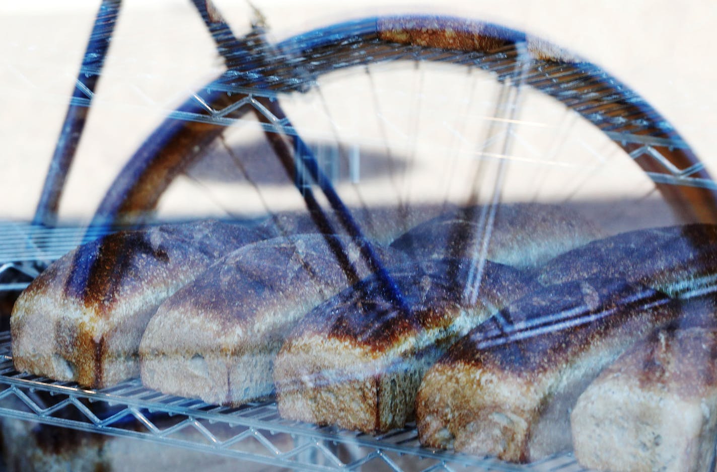 The bike of co-owner and baker Nate Houge is reflected in the window of Brake Bread as loaves of fresh cracked wheat sit on a rack. Brake Bread is an artisanal bakery that got it's start delivering bread to the area by bicycle and is now located on W. 7th near downtown and seen Thursday, Sept. 1, 2016, in St. Paul, MN.](DAVID JOLES/STARTRIBUNE)djoles@startribune Brake Bread, a new W. Seventh Street bakery, has humble beginnings: from a basket rigged to a bicycle. That's not where they baked thei