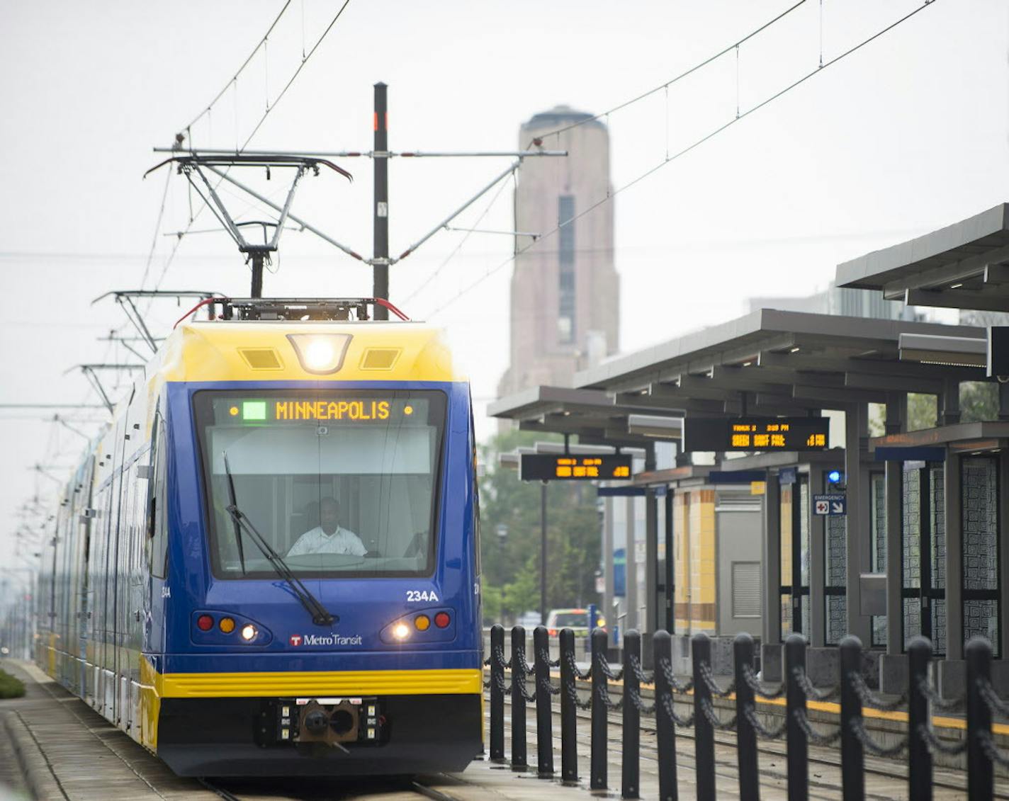 A westbound Green Line train passed through St. Paul near the Hamline Avenue and University Avenue stop on Wednesday afternoon. ] Aaron Lavinsky &#x2022; aaron.lavinsky@startribune.com As the anniversary of the Green Line's opening approaches, we take another look to see how development along the line has progressed in the first year. Story focuses on St. Paul's University Avenue, the most challenged stretch of the 11-mile route. Bottom line: while few new projects have emerged since last year,