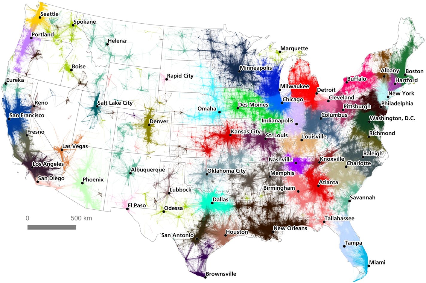 A commuter flow-based regionalization of the United States.