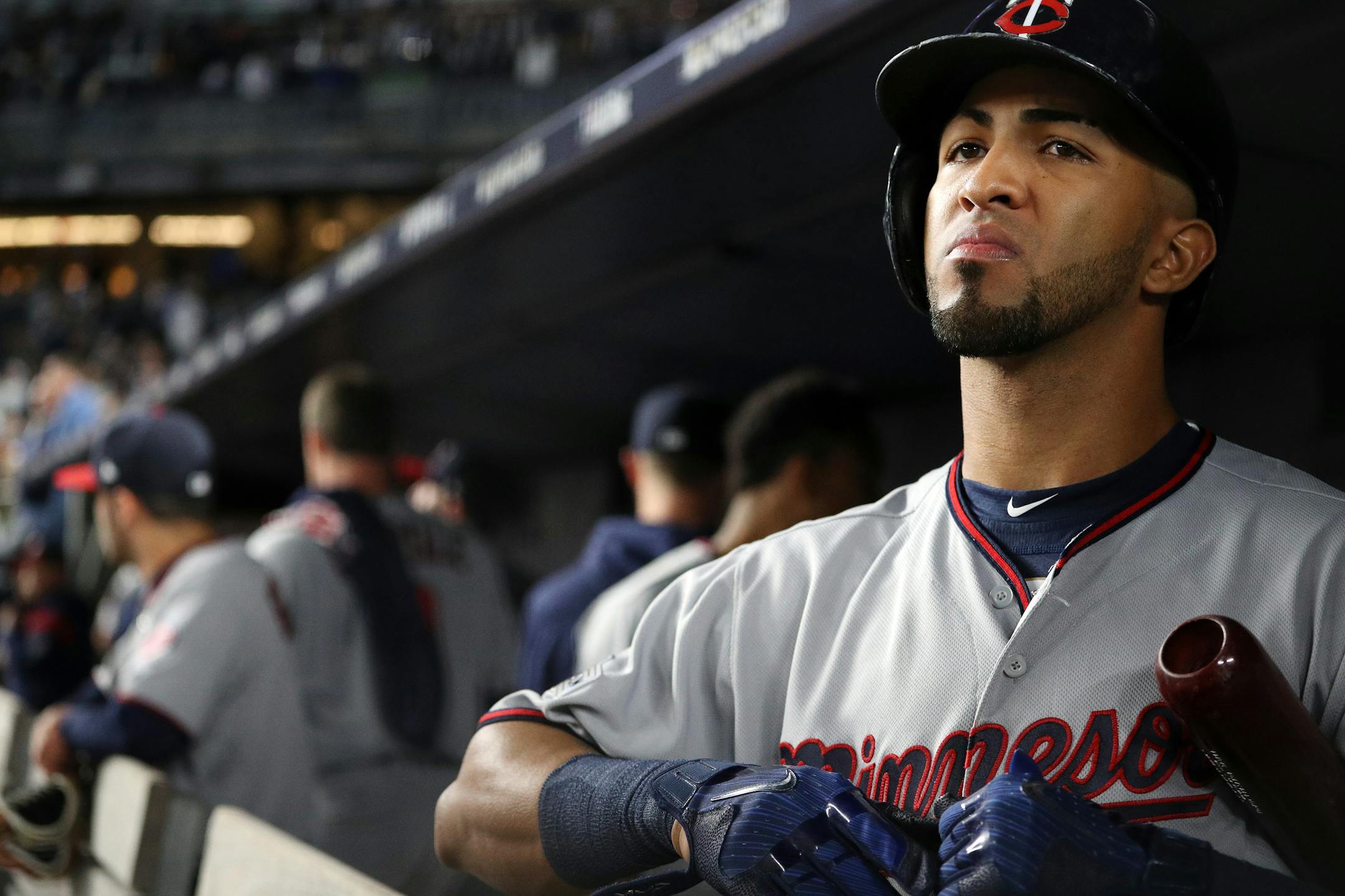 The Twins' Eddie Rosario, who missed about two weeks of games because of a strained triceps, has returned to playing in the outfield but is not throwing the way he usually does.