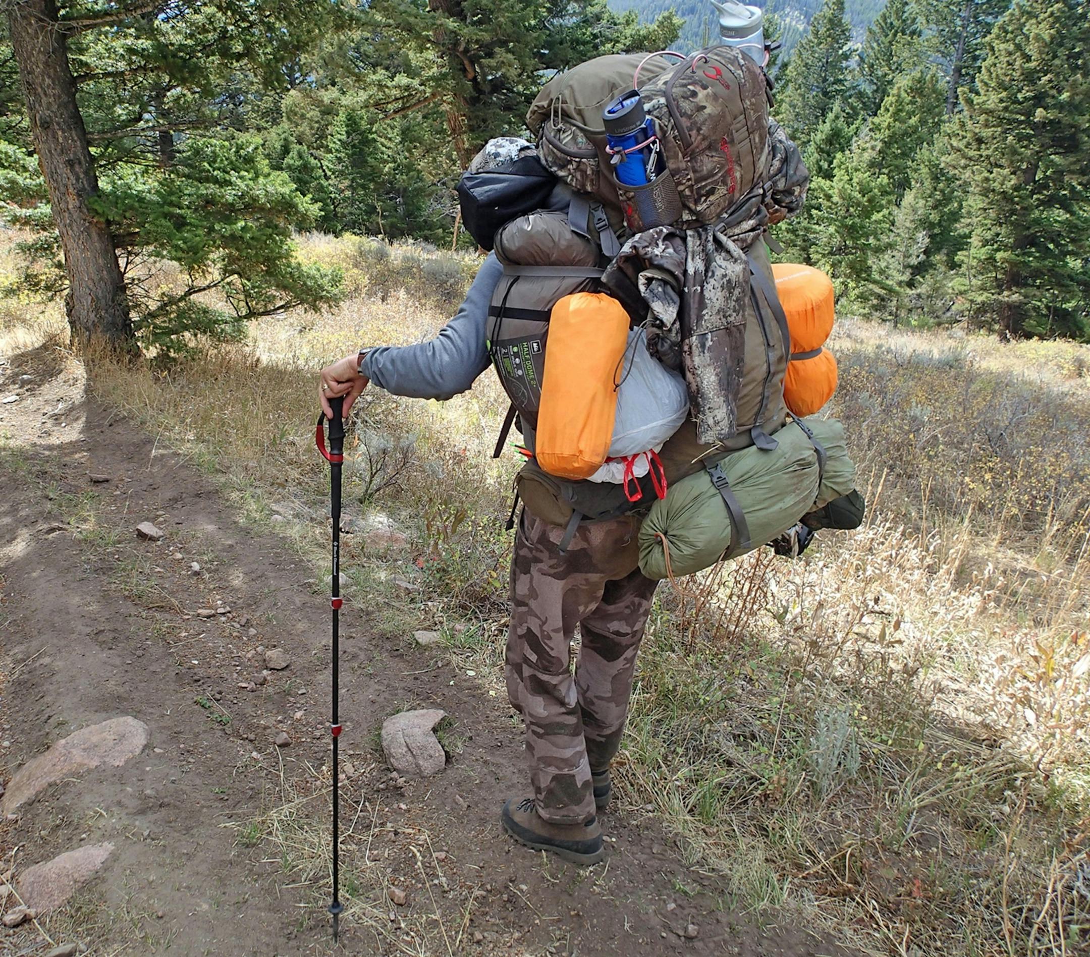 While Alec Underwood and Trevor Anderson packed out elk meat and their personal gear on their backs in packs weighing in excess of 120 pounds, Dennis Anderson carried the hunters' tents, sleeping bags, air mattresses and other gear on his back.