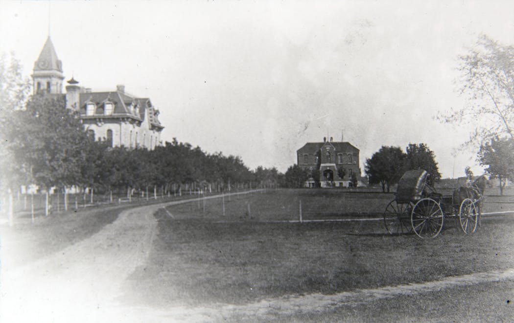 Buildings on Carleton College's campus, photographed sometime between the 1860s and 1880s.