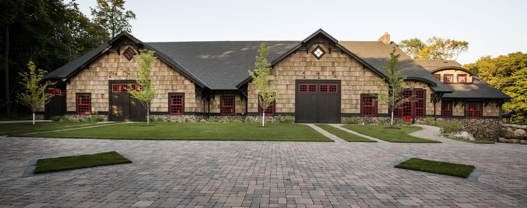 An exterior view of the storage facility built for the boat and auto collection of John Allen in Lake Shore, MN.