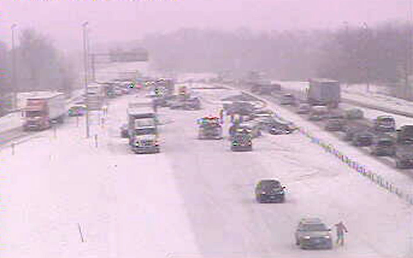 Dozens of vehicles were involved in accidents on a snowy I-35 northbound at County Road 50 in Lakeville on Friday afternoon.