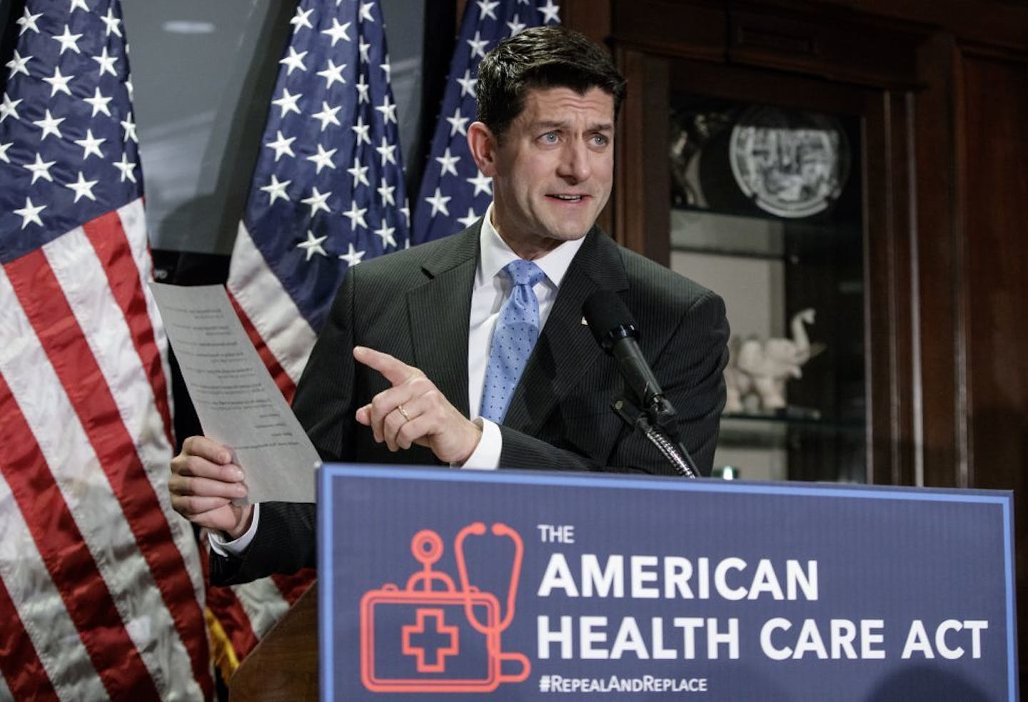 House Speaker Paul Ryan of Wis. speaks during a news conference at the Republican National Committee Headquarters on Capitol Hill in Washington, Wednesday, March 8, 2017, as the GOP works on its long-awaited plan to repeal and replace the Affordable Care Act.