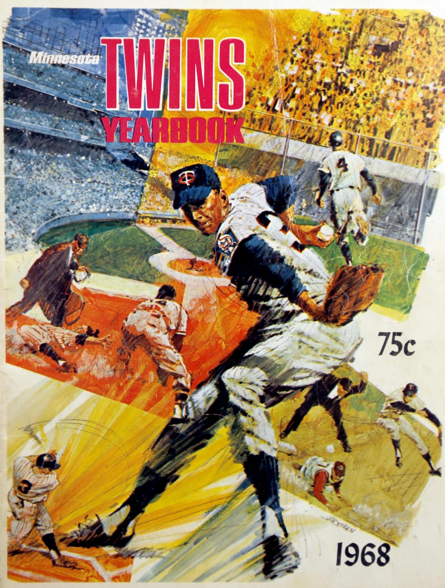 The Minnesota Twins hired Jim Deneen to illustrate the cover of the team's 1968 Yearbook.