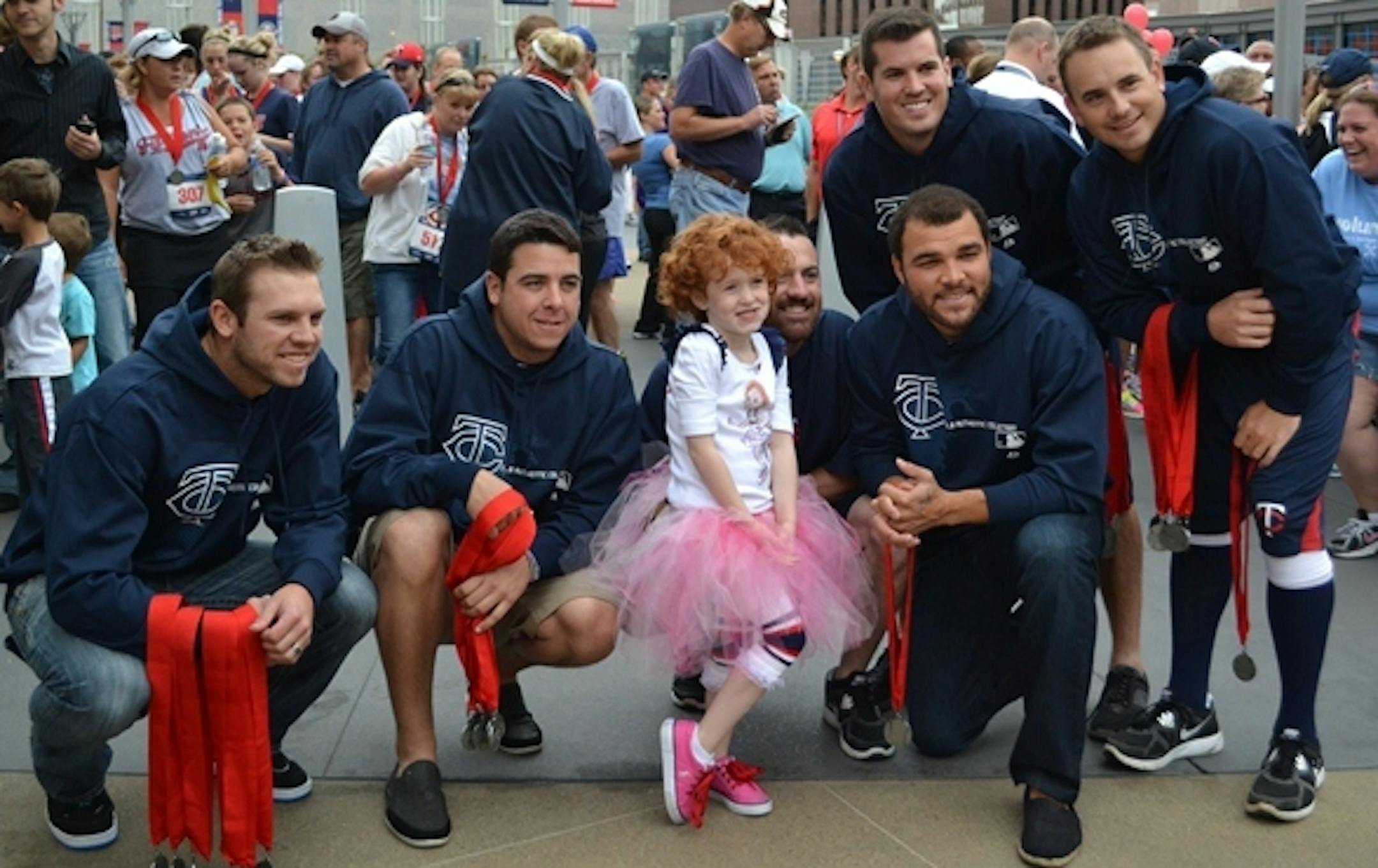 We believe that's Casey Fien, Anthony Swarzak, Jeff Gray, Alex Burnett, Jeff Manship and Brian Duensing at the finish line. Photo by Betsy Bissen